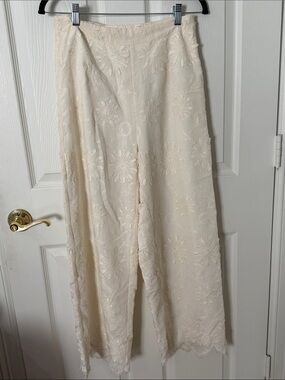 La Lavon Cream Embroidered Wide-Leg Pants medium